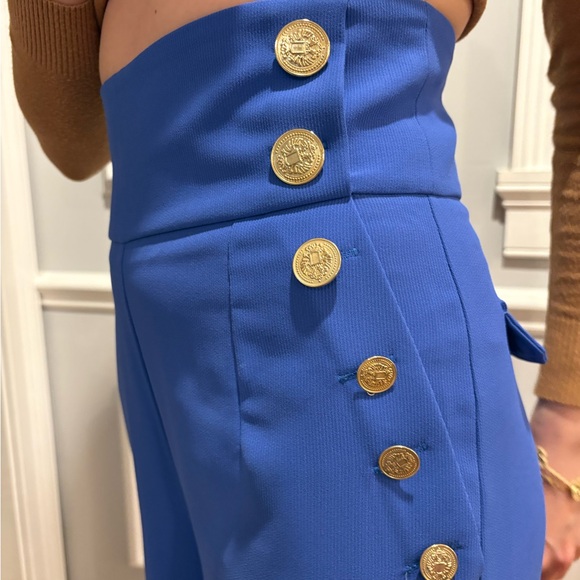 Long Flare Blue Pants with Gold Buttons - Picture 5 of 6
